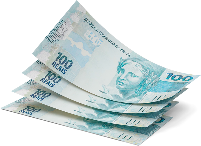 brazilian money with 100 reals banknote in 3d render